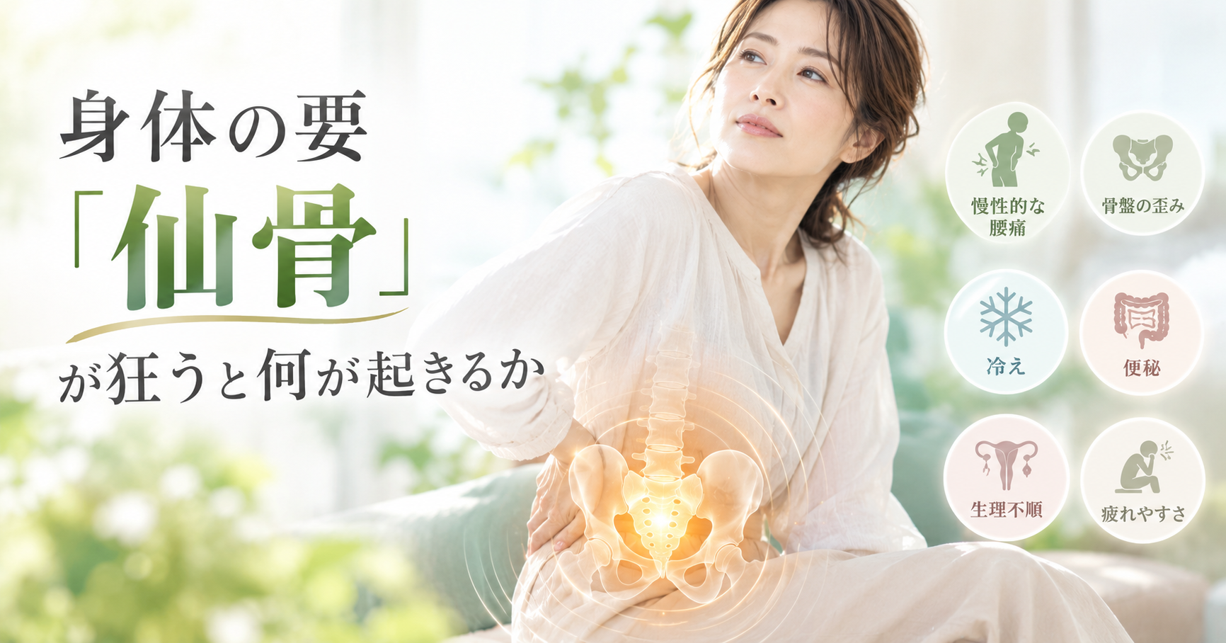 身体の要「仙骨」が狂うと何が起きるか——慢性的な腰痛・骨盤の歪み・冷え・便秘・生理不順・疲れやすさを抱える方 必見